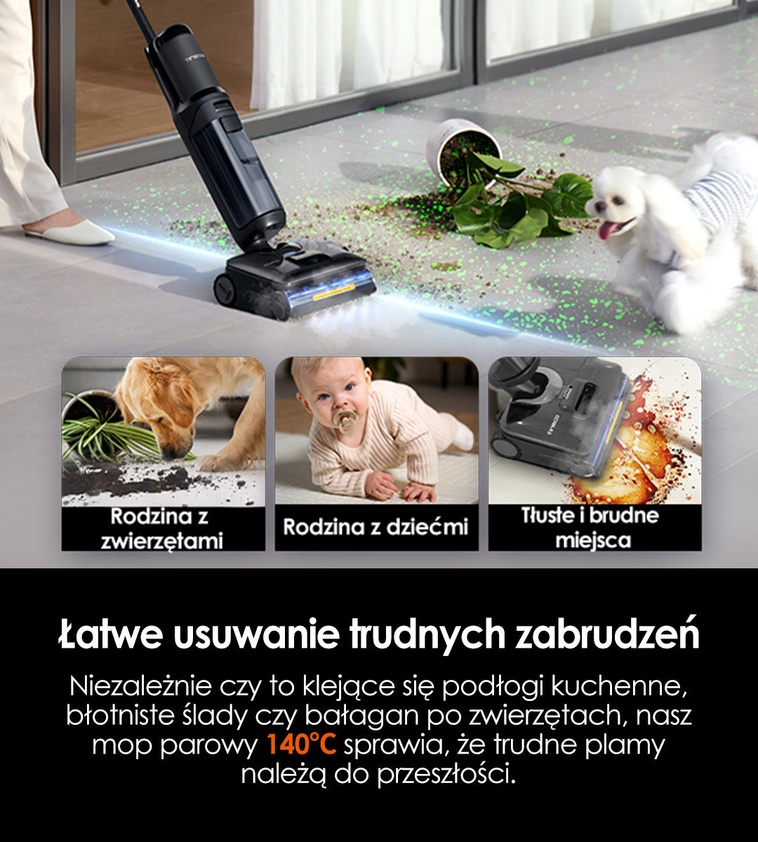 Tineco FLOOR ONE S7 Stretch Steam Odkurzacz Piorący, myjka parowa, odkurzacz, odkurzacz piorący, odkurzacz pionowy, odkurzacz myjący, odkurzacz mopujący