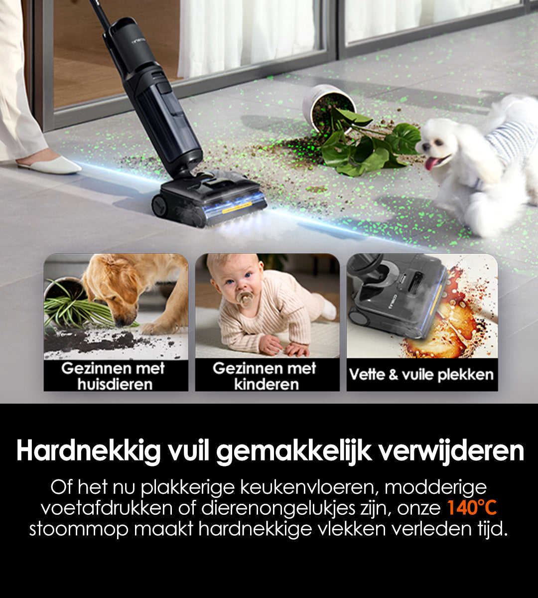 Tineco FLOOR ONE S7 Stretch Steam Stofzuiger met Dweilfunctie, stofzuiger, steelstofzuiger, draadloze stofzuiger, dweil, beste stofzuiger