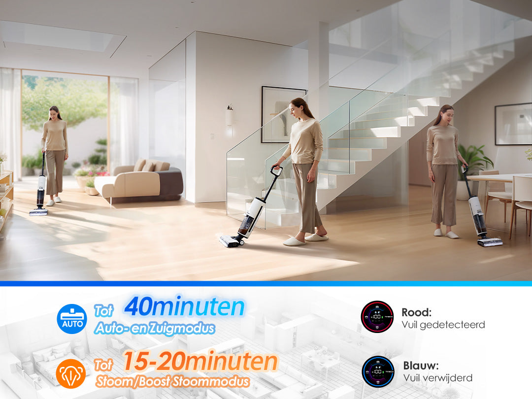 Tineco FLOOR ONE S7 Steam Intelligente Stofzuiger met Dweilfunctie, stofzuiger, steelstofzuiger, draadloze stofzuiger, beste stofzuiger, dweil
