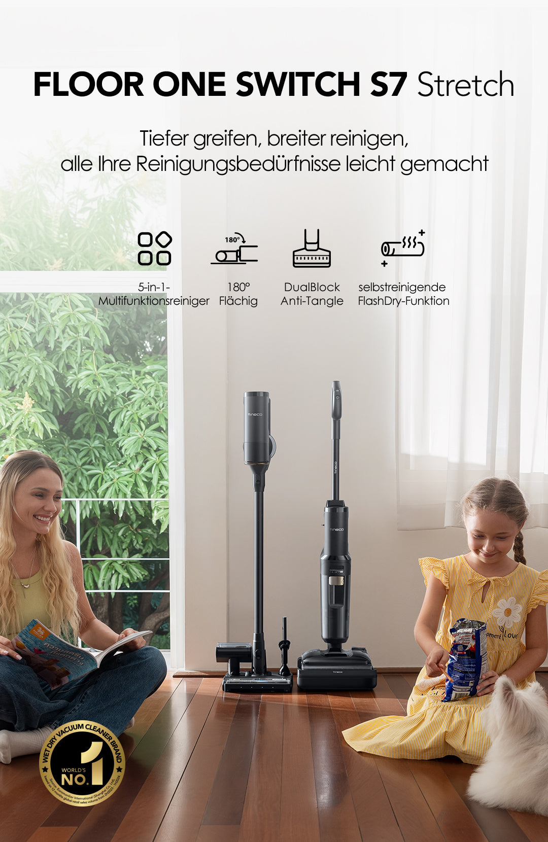 Tineco FLOOR ONE Switch S7 Stretch intelligenter Nass- und Trockensauger, wischsauger, wischmop, mopp, akku staubsauger, nass Trockensauger, beutellose staubsauger