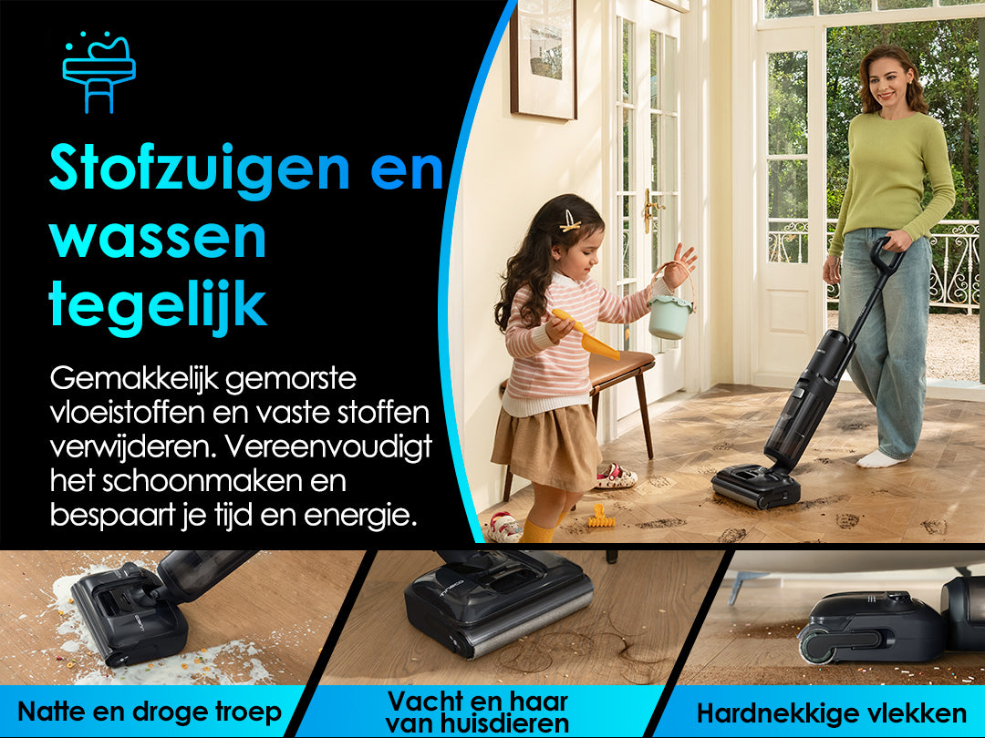 Tineco Floor ONE S7 Stretch Ultra Snoerloze Stofzuiger met Dweilfunctie, stofzuiger, steelstofzuiger, draadloze stofzuiger, beste stofzuiger, dweil