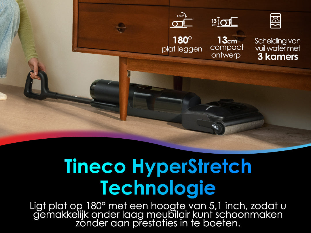 Tineco Floor ONE S7 Stretch Ultra Snoerloze Stofzuiger met Dweilfunctie, stofzuiger, steelstofzuiger, draadloze stofzuiger, beste stofzuiger, dweil