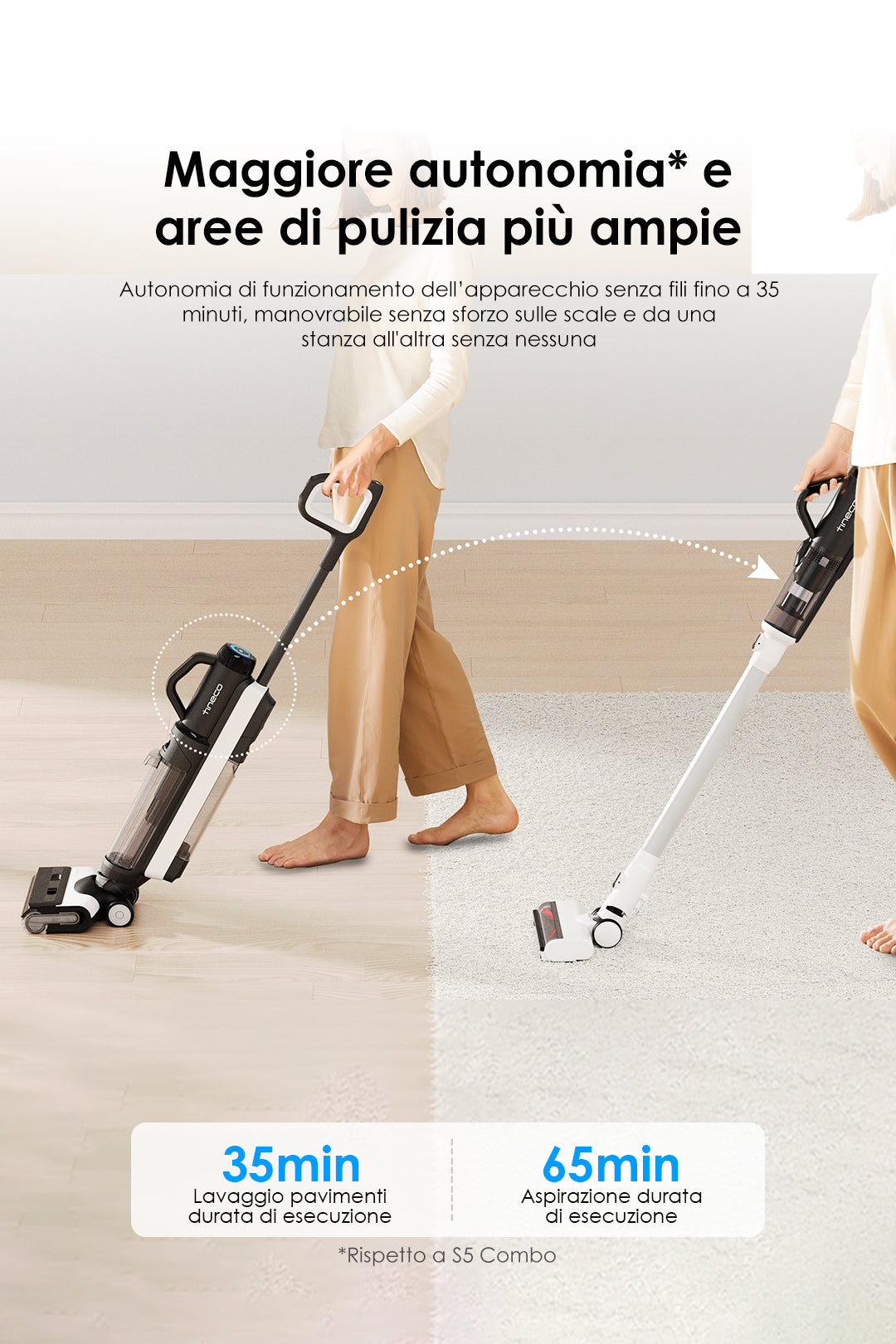 Tineco Floor ONE Switch S6 Aspirapolvere Lavapavimenti, aspirapolvere senza fili, scopa elettrica senza fili, scopa elettrica, reinigung
