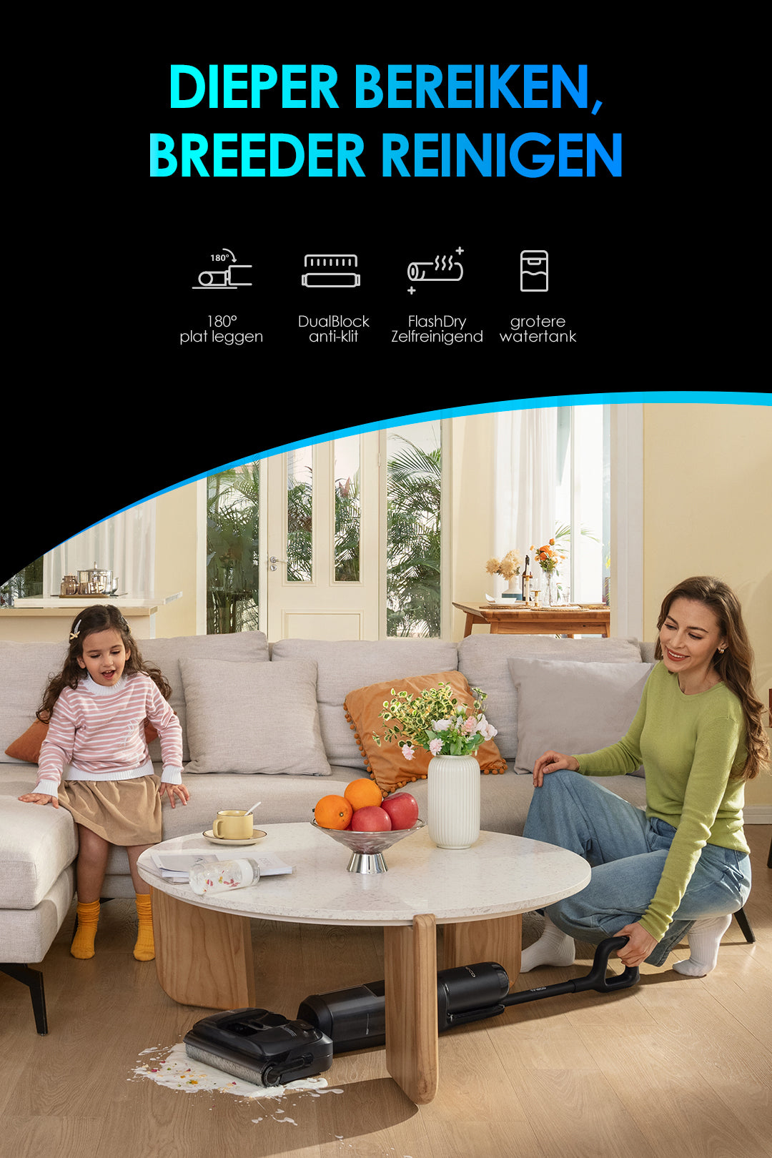 Tineco Floor ONE S7 Stretch Ultra Snoerloze Stofzuiger met Dweilfunctie, stofzuiger, steelstofzuiger, draadloze stofzuiger, beste stofzuiger, dweil
