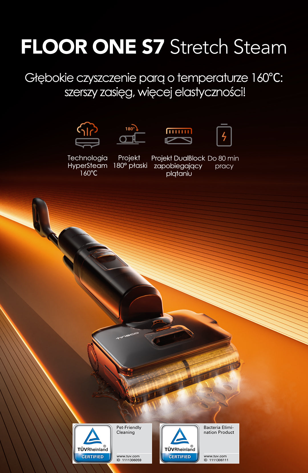 Tineco FLOOR ONE S7 Stretch Steam Odkurzacz Piorący, myjka parowa, odkurzacz, odkurzacz piorący, odkurzacz pionowy, odkurzacz myjący, odkurzacz mopujący