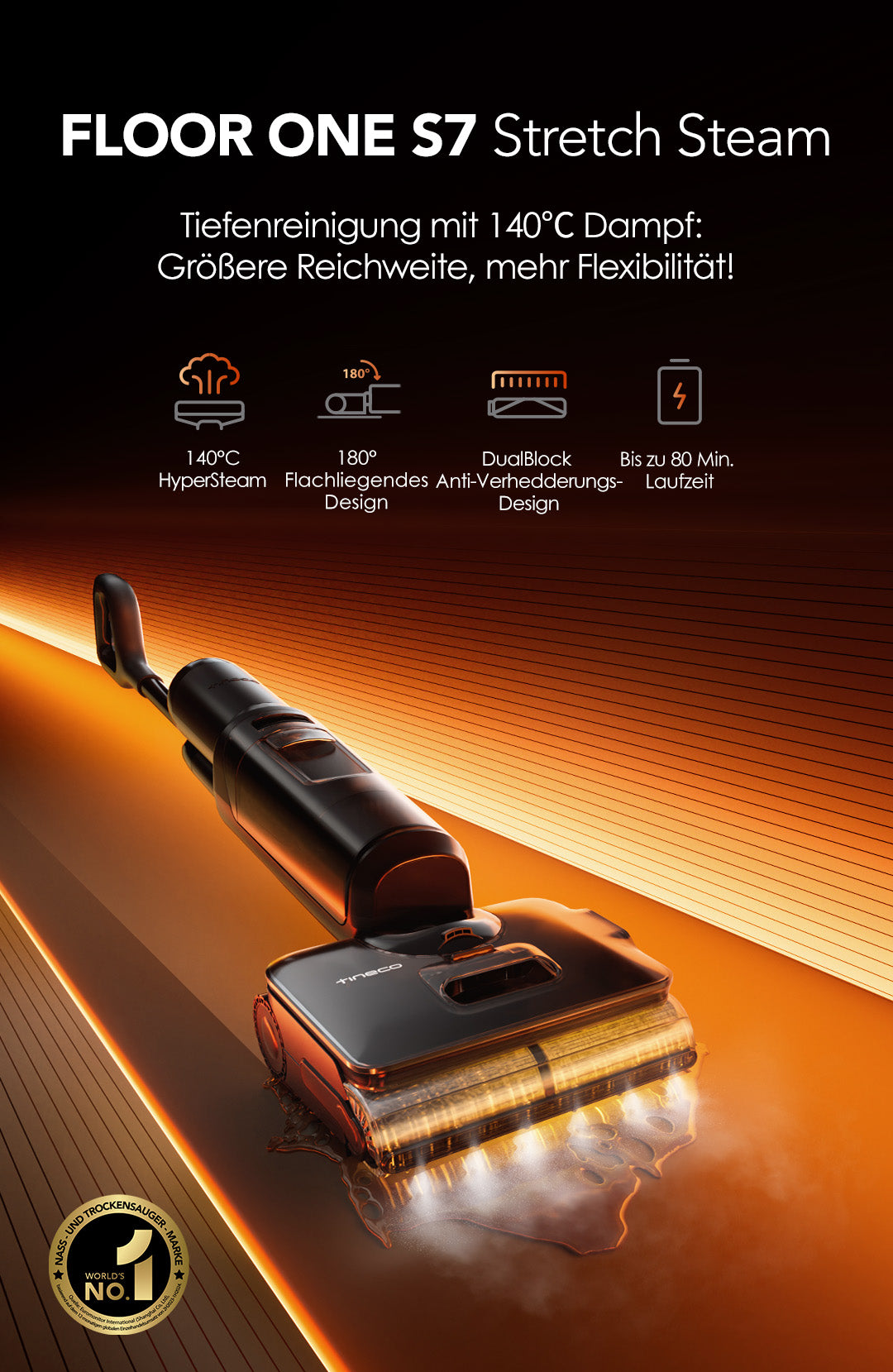 Tineco FLOOR ONE S7 Stretch Steam Nass- und Trockensauger, dampfreiniger, nass trockensauger, wischsauger, staubsauger, Besen, staubsauger kabellos, akku staubsauger