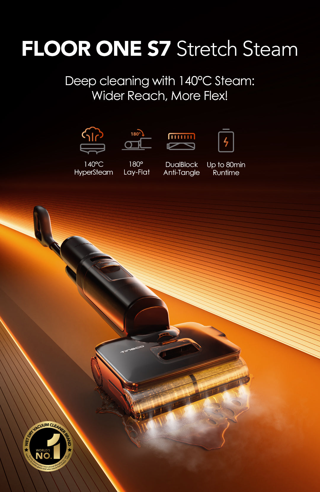 Tineco FLOOR ONE S7 Stretch Steam Odkurzacz Piorący, myjka parowa, odkurzacz, odkurzacz piorący, odkurzacz pionowy, odkurzacz myjący, odkurzacz mopujący