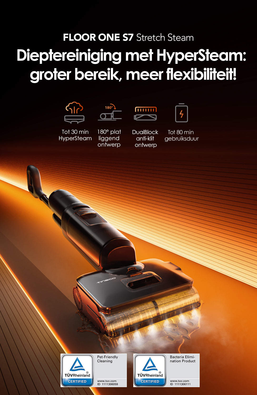 Tineco FLOOR ONE S7 Stretch Steam Stofzuiger met Dweilfunctie, stofzuiger, steelstofzuiger, draadloze stofzuiger, dweil, beste stofzuiger