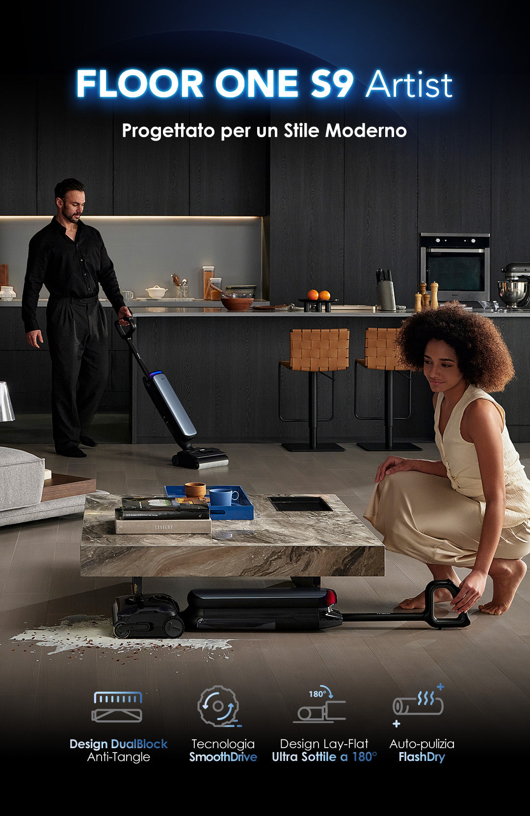Tineco Floor One S9 Artist Aspirapolvere Lavapavimenti, aspirapolvere senza fili, scopa elettrica senza fili