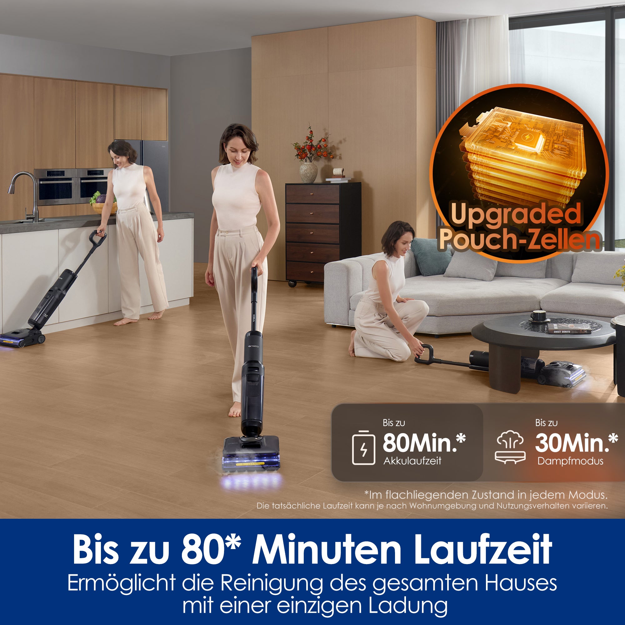 Tineco Floor One S7 Stretch Steam – Draadloze Stoomstofzuiger – 2-in-1 – 140°C Stoom – Plat 180° – 80 Min Looptijd – Zelfreinigend