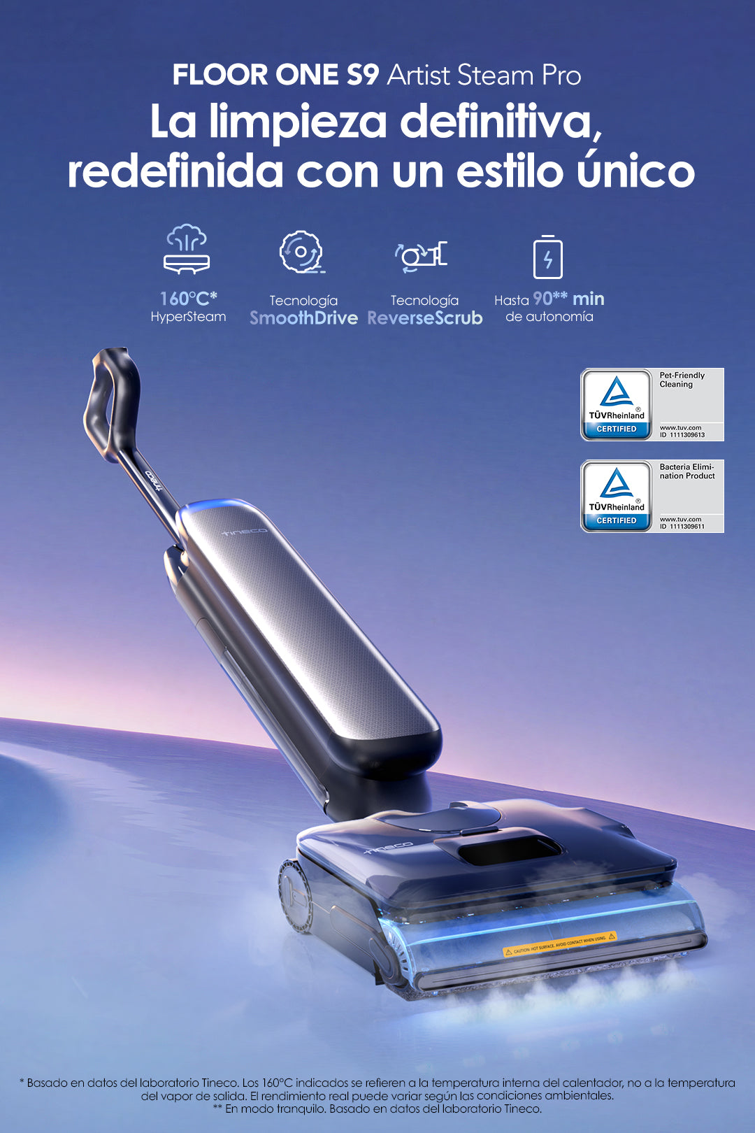 Tineco FLOOR ONE S9 Artist Steam Pro Nass- und Trockensauger, nass trockensauger, wischsauger, staubsauger, nass trocken sauger, tineco floor one s5. tineco staubsauger, tineco s7, nassreiniger
Der Tineco FLOOR ONE S9 Artist Steam Pro neu definiert die Reinigung: Mit 160°C HyperSteam, SmoothDrive-Technologie (leichter Handling) und ReverseScrub (effektiver Abrieb) erreicht er eine ultimative Sauberkeit – zudem hält er bis zu 90 Minuten. Er ist zudem TÜV-zertifiziert (haustierfreundlich & keimreduzierend) und zählt seit 3 Jahren zur weltweit Nummer 1 bei Nass-/Trockensaugern.