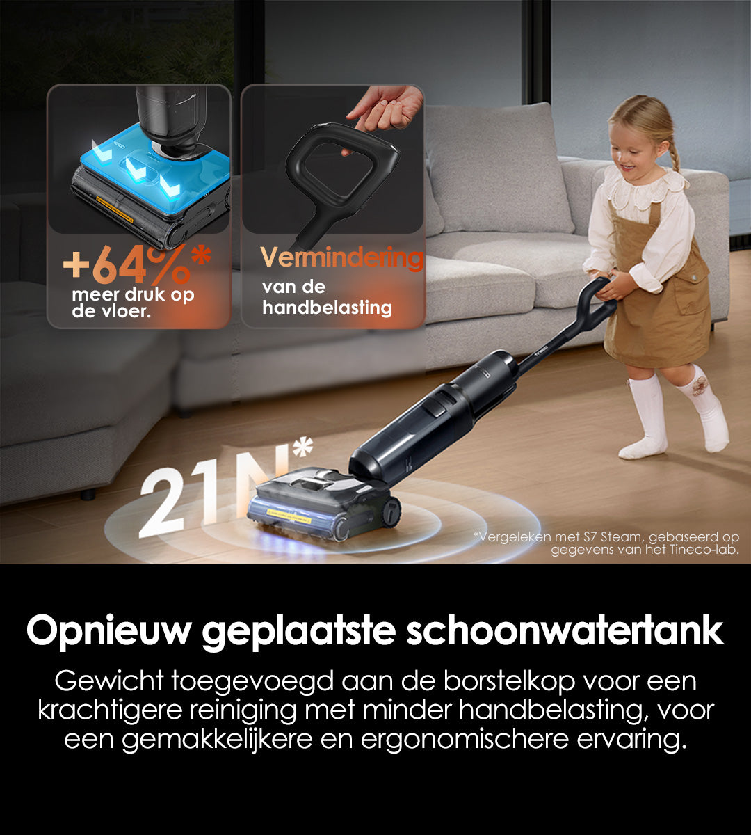 Tineco FLOOR ONE S7 Stretch Steam Stofzuiger met Dweilfunctie, stofzuiger, ​steelstofzuiger, draadloze stofzuiger, dweil, beste stofzuiger