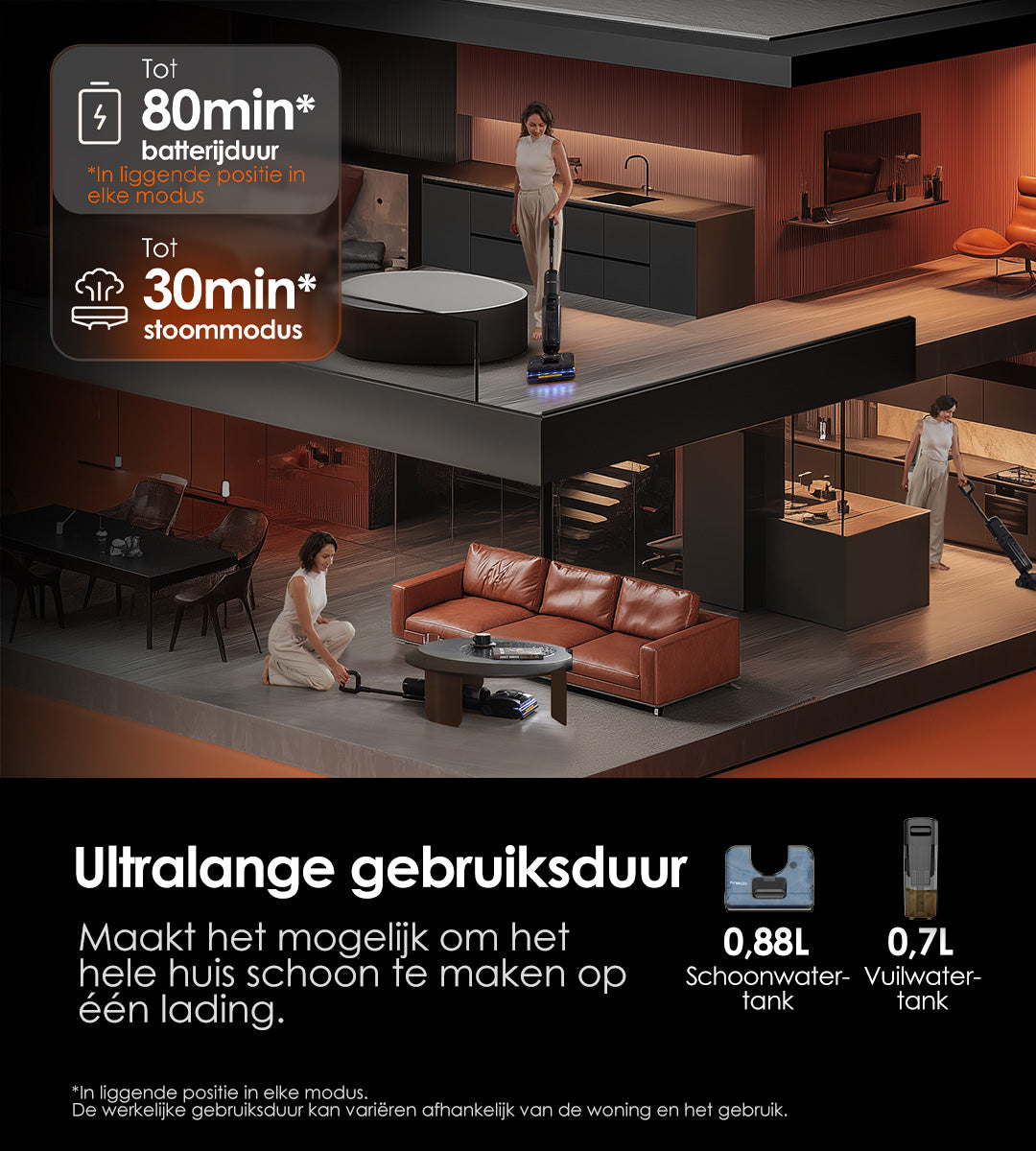 Tineco FLOOR ONE S7 Stretch Steam Stofzuiger met Dweilfunctie, stofzuiger, ​steelstofzuiger, draadloze stofzuiger, dweil, beste stofzuiger