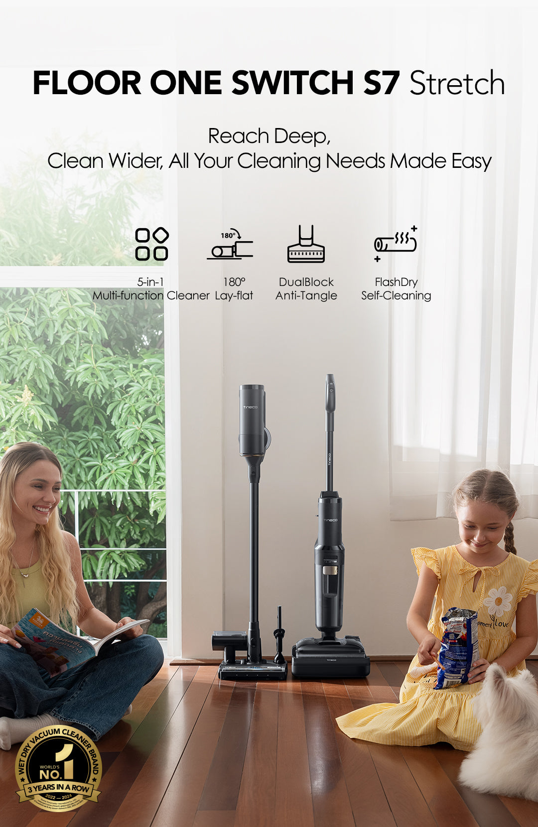 Tineco FLOOR ONE Switch S7 Stretch intelligenter Nass- und Trockensauger, wischsauger, wischmop, mopp, akku staubsauger, nass Trockensauger, beutellose staubsauger