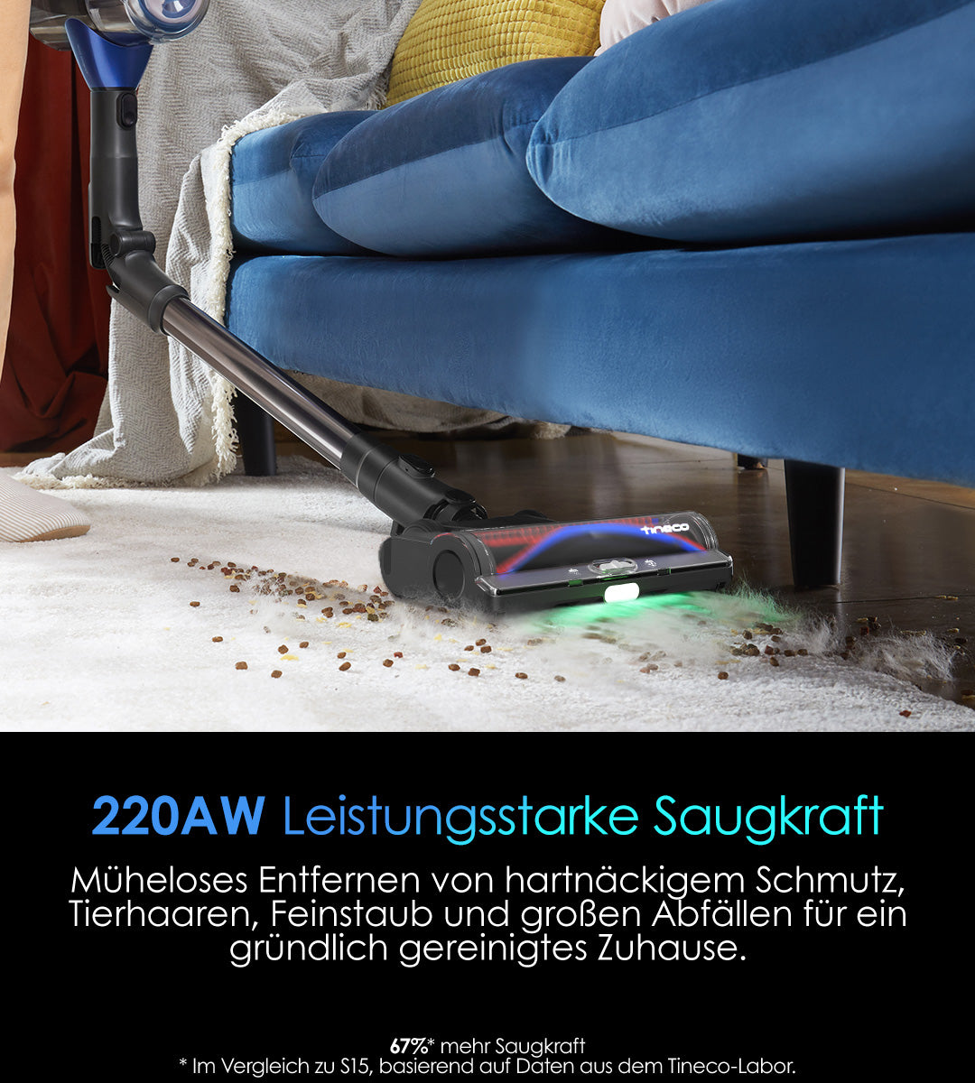 TINECO PURE ONE S50 PRO Smarter Akkustaubsauger, staubsauger, staubsauger kabellos, kabelloser staubsauger, bester akku staubsauger, Tineco Akku Staubsauger mit 200AW starker Saugkraft - mühelose Entfernung von hartnäckigem Schmutz, Tierhaaren, Feinstaub und großen Abfällen, Teppichreiniger für Haustierhaushalt, 67% mehr Saugkraft als Tineco S15