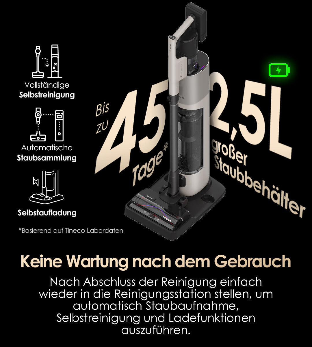Tineco PURE ONE STATION 5 Pro Reinigungsstation mit automatischer Staubsammlung, Selbstreinigung und Ladung, 2,5L großer Staubbehälter für bis zu 45 Tage wartungsfreie Nutzung