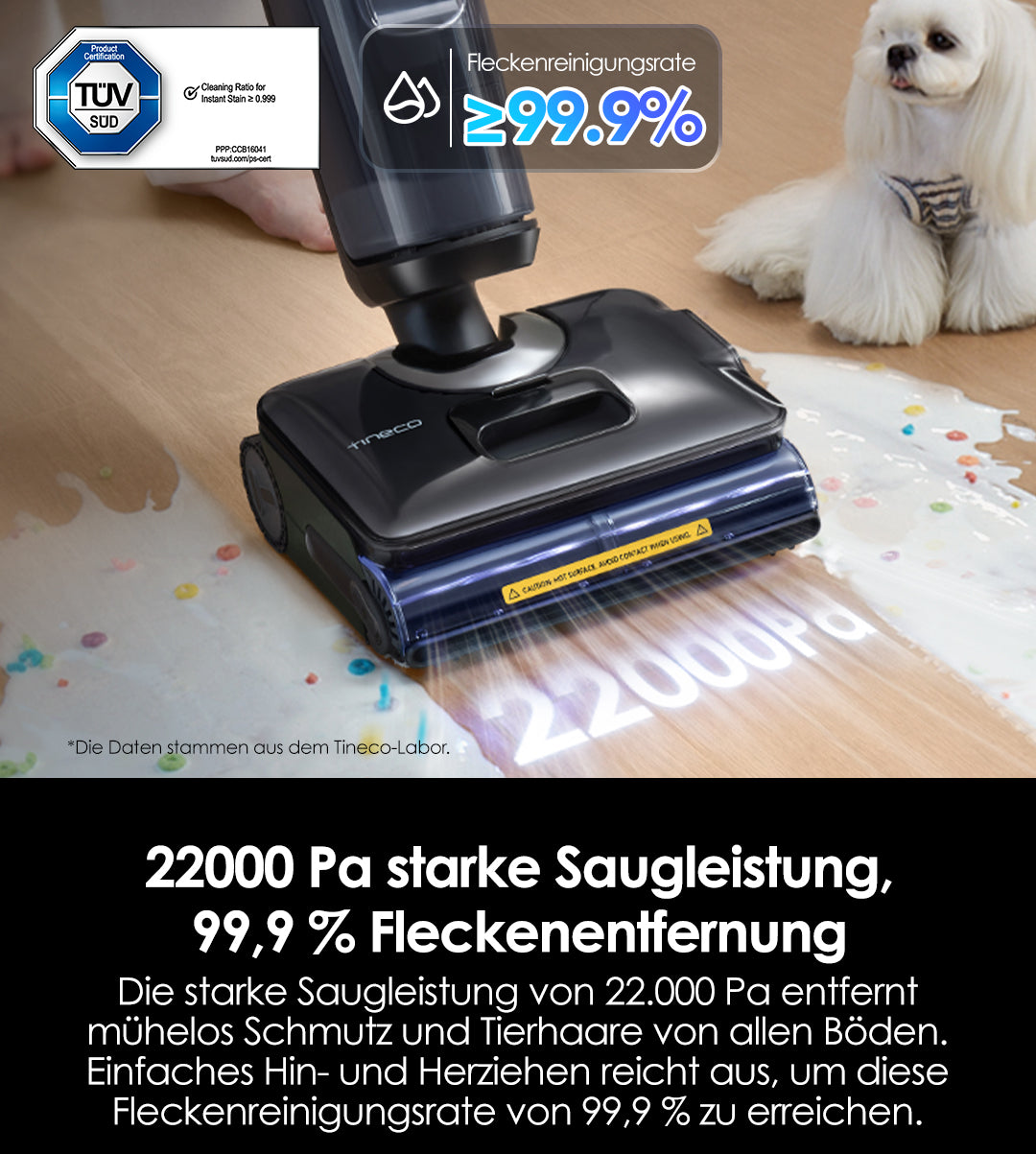 Tineco FLOOR ONE S7 Stretch Steam Nass- und Trockensauger, dampfreiniger, nass trockensauger, wischsauger, staubsauger, Besen, staubsauger, staubsauger kabellos, akku staubsauger，Tineco Bodenreiniger mit 22.000Pa Saugleistung – hebt mühelos Schmutz, Ablagerungen und Haare von allen Oberflächen, 22% stärker als andere Geräte (lab-basiert)