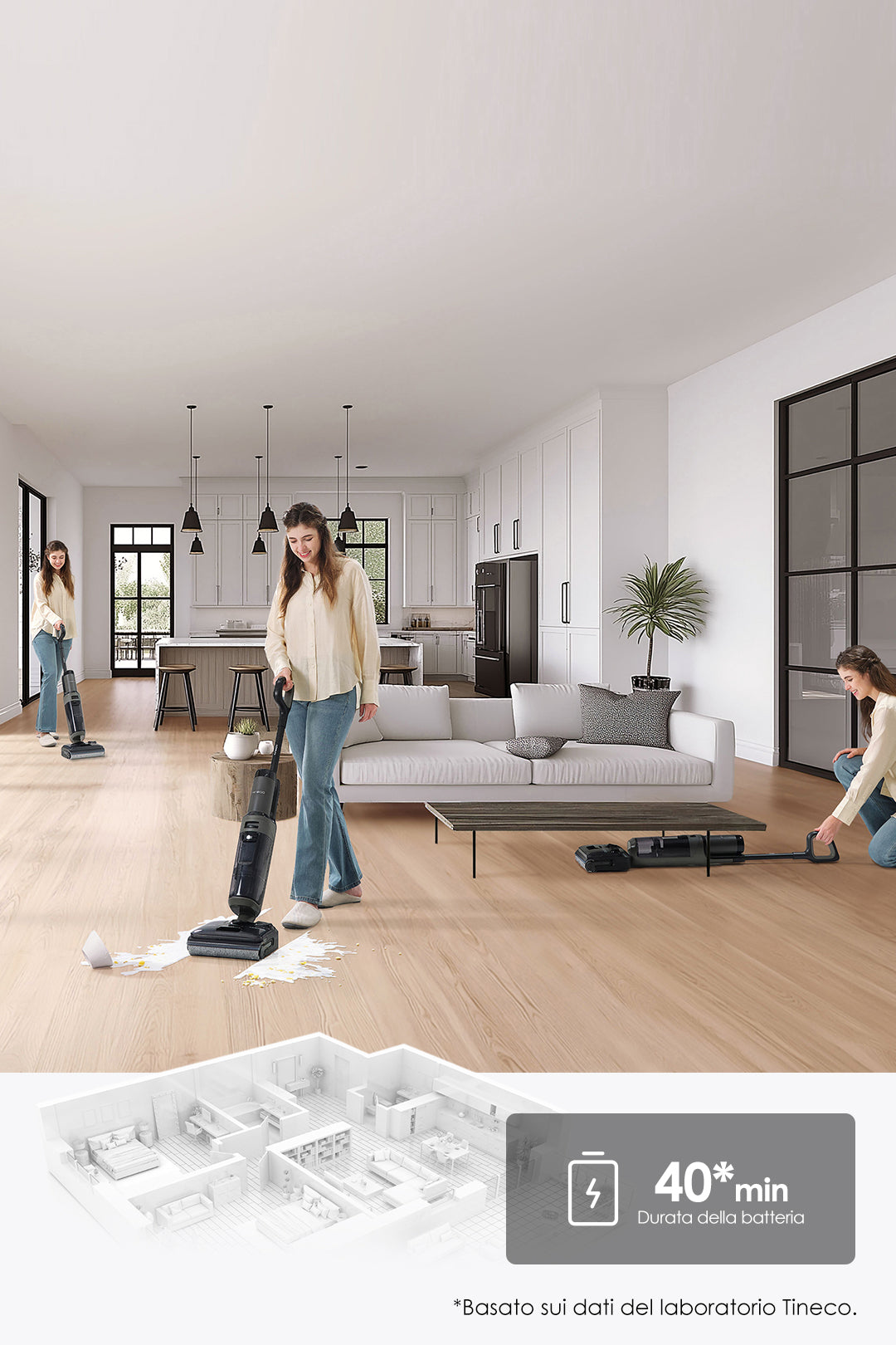 Tineco FLOOR ONE i6 Stretch Nass- und Trockensauger, aspirapolvere senza fili, scopa elettrica senza fili