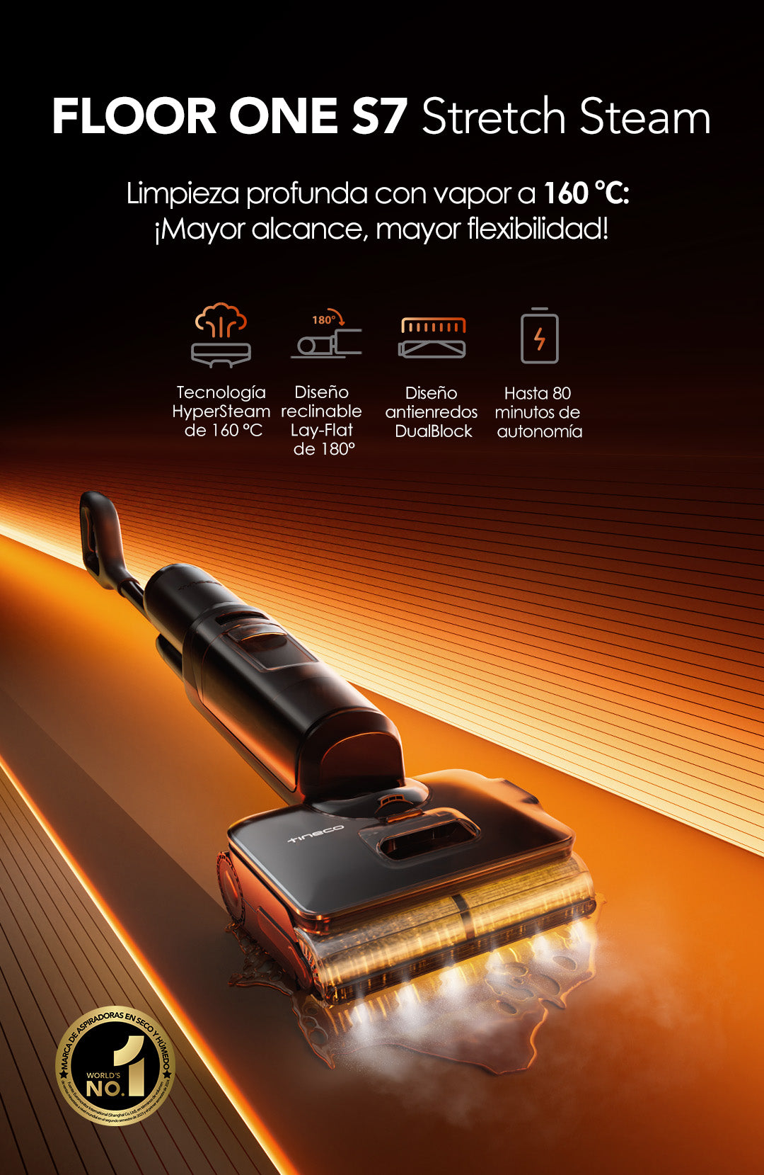 Tineco FLOOR ONE S7 Stretch Steam Aspiradora en Seco y Húmedo,aspiradora sin cable, aspiradora de mano, aspirador sin cable