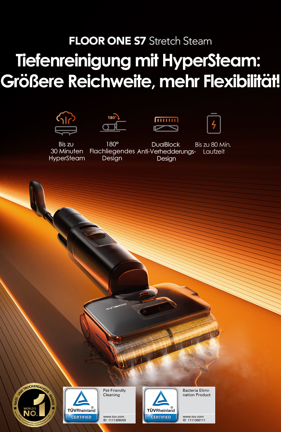 Tineco FLOOR ONE S7 Stretch Steam Nass- und Trockensauger, dampfreiniger, nass trockensauger, wischsauger, staubsauger, Besen, staubsauger kabellos, akku staubsauger
