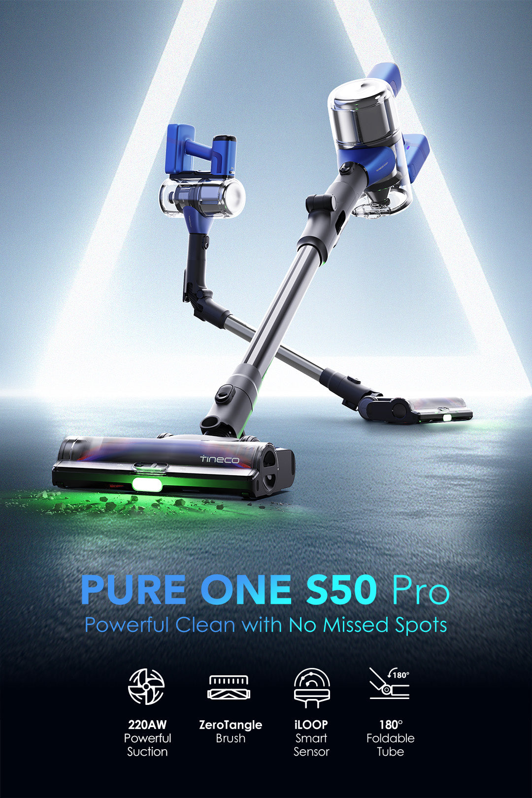 TINECO PURE ONE S50 PRO Smarter Akkustaubsauger, staubsauger, staubsauger kabellos, kabelloser staubsauger, bester akku staubsauger, Tineco PURE ONE S50 Pro Akku Staubsauger - 200AW starke Saugkraft, ZeroTangle Bürste, iLoop Smart Sensor, 180° faltbarer Schlauch, kabelloser Staubsauger für lückenlose Haushaltsreinigung ohne ausgelassene Stellen
